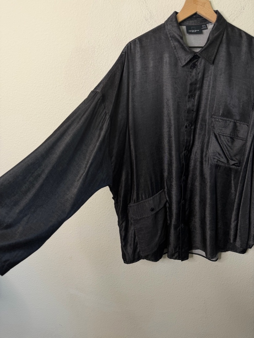 Friend Rice Grey Long Sleeve Oversized Button Up Mens Top Size L - Picture 3 of 8